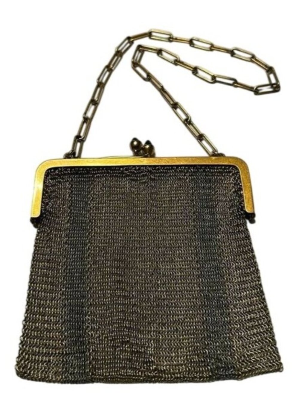 Vintage Gold Mesh Coin Purse With Chain Handle And Gemstone Clasp 4" X 4" Elegan
